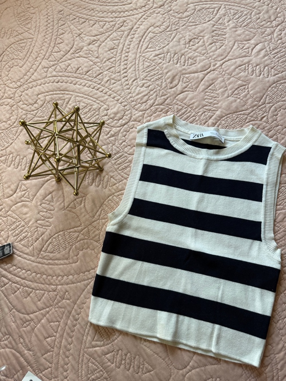 Zara  Cream & Black Striped Knit Tank Top